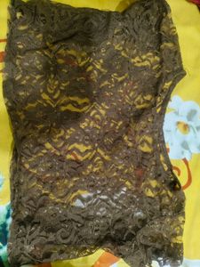 Lace Sheer Crop Top In Brow Colour