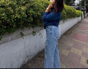 Ripped Wide Leg Denim Jeans