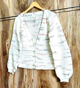Soft Wool Off White Cardigan Size-40