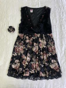 Floral  with Fur velvet dress 10-12yr