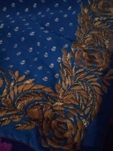 Blue Floral Embroidered Fabric
