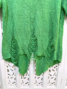Trendy Green Distressed Knit Top B
