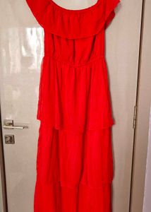 Red Off-Shoulder Tiered Maxi Dress