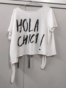 White Graphic Print Top