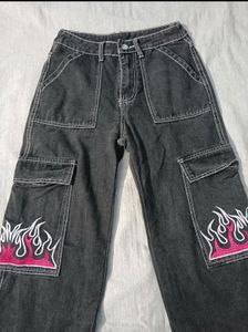 Flame Detail Cargo Jeans