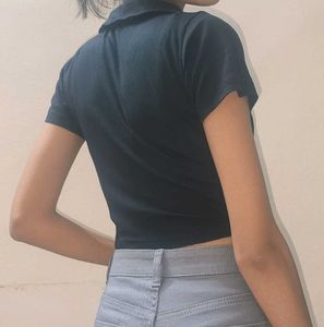 Women Polo Crop Tee
