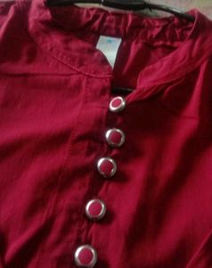 Red Button-Down Crip Top