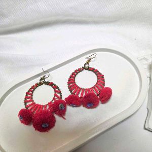 Red Pom-Pom Earrings