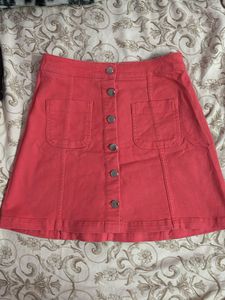 H&M Coral Button-Front Mini Skirt