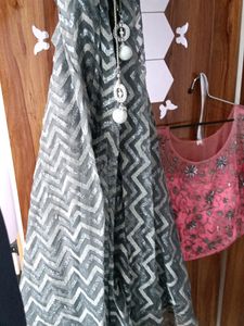 Gray Lehenga With Cute Pink Blouse