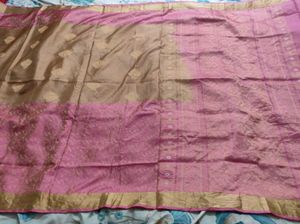 Unused Chickoo And Pink Silk Saree
