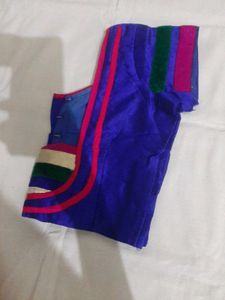 Blue Patchwork Border Saree