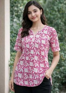 Pink Printed Casual Top