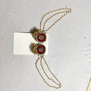 Kundan Earrings With Gold Beaded Chain
