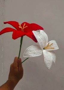 Combo Of 2 Handmade Crochet Lily .Red And White