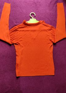 Orange Ribbed Knit Top