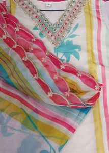 New/Unused Organza Multicolored Kurta Set