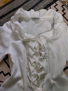 White Elegant Ruffle Shirt