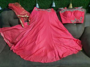 Pink Girlish Look Skirt Croptop With NetDupatta