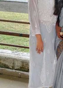 Elegant White Embroidered Kurti Set