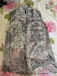 Abstract Print Sheer Shirt Style Top