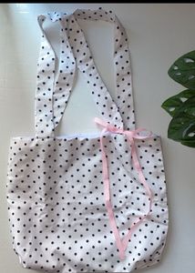 Polka Dot Tote Bag with Ribbon