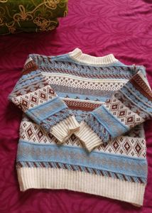 Fair Isle Knit Sweater Blue Colour