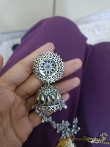 Oxidized Silver Jhumka Earrings
