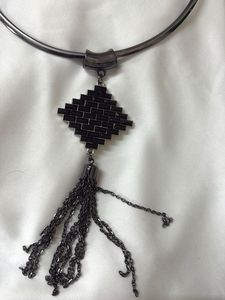 Elegant Gunmetal Choker with Geometric Pendant