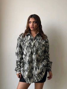 Oversized Print Shirt Jacket