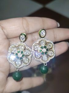 Polki Rhinestone Meenakari Pearl Earrings Danglers