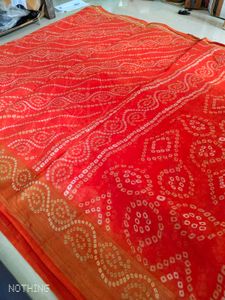 Floral Print Bandhani Cotton Blend Saree(Orange)