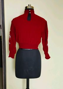 Red Close Neck Top