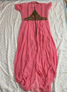 Designer Dhoti Style Long Pink Kurta Dress