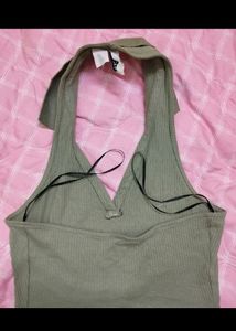 H&amp;m Collared Olive HalterNeck Top🌸