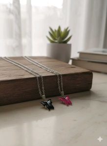 New 2 Butterfly Pendant Necklaces
