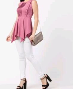 Casual Shoulder Straps Solid Women Pink Top