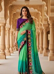 Elegant Green Embroidered Saree new wdt tag