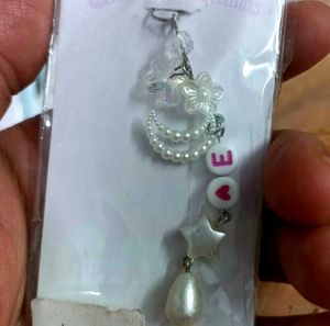 🤍 Handmade Letter &#34;E&#34; Phone Charm with Love Beads