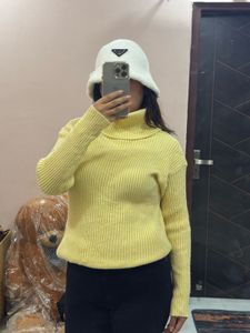 Yellow Turtleneck Ribbed Sweater