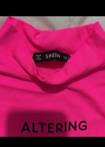 Hot Pink Mock Neck Graphic Tee