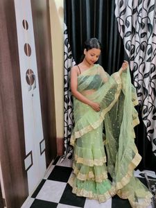 Green Ruffle Saaree