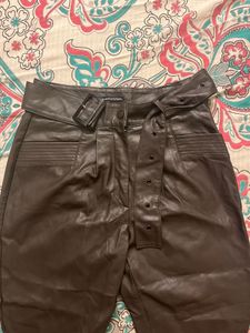 Dark Brown Leather Pants With Belt