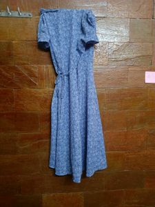 Floral Print Blue Wrap Dress