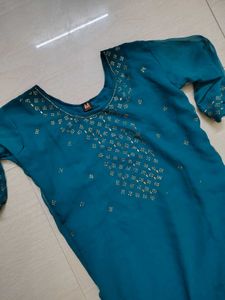 Teal Embellished Kurti