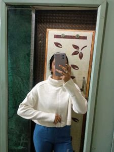 Cream Cropped Turtleneck Sweater