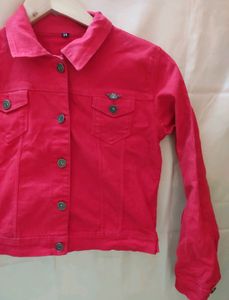 Solid Red Denim Jacket For Women