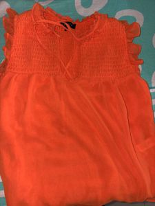 Orange Smocked Ruffle Tank
