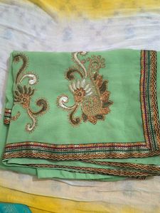 Light Green Embroidered Saree