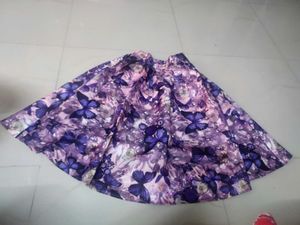 Purple Floral Print Skirt
